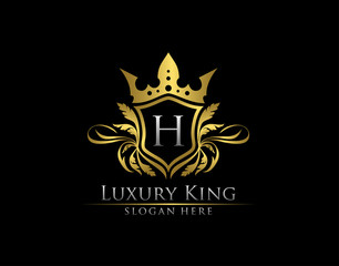 Luxury Royal King H Letter, Heraldic Gold Logo template.