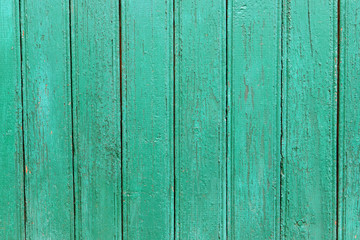 Fototapeta na wymiar Old green wood texture for background. Vertical orientation. With abrasions and scratches. Pattern for design. 
