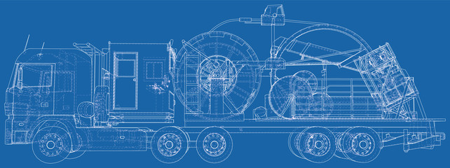 Fototapeta premium Coil Tubing roll Truck. EPS10 format. Vector created of 3d.
