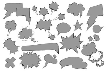 Set of hand drawn comic style speech bubbles.