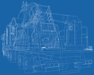 Coiled tubing machine technical wire-frame. EPS10 format. Vector created of 3d.