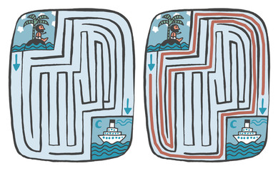 from the island to the ship, easy maze puzzle labyrinth