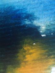Watercolor abstract bright colorful textural background handmade . Painting of sky and clouds during sunset . Modern seascape . Shine	