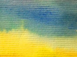 Watercolor abstract bright colorful textural background handmade . Painting of sky and clouds during sunset . Modern seascape . Shine	