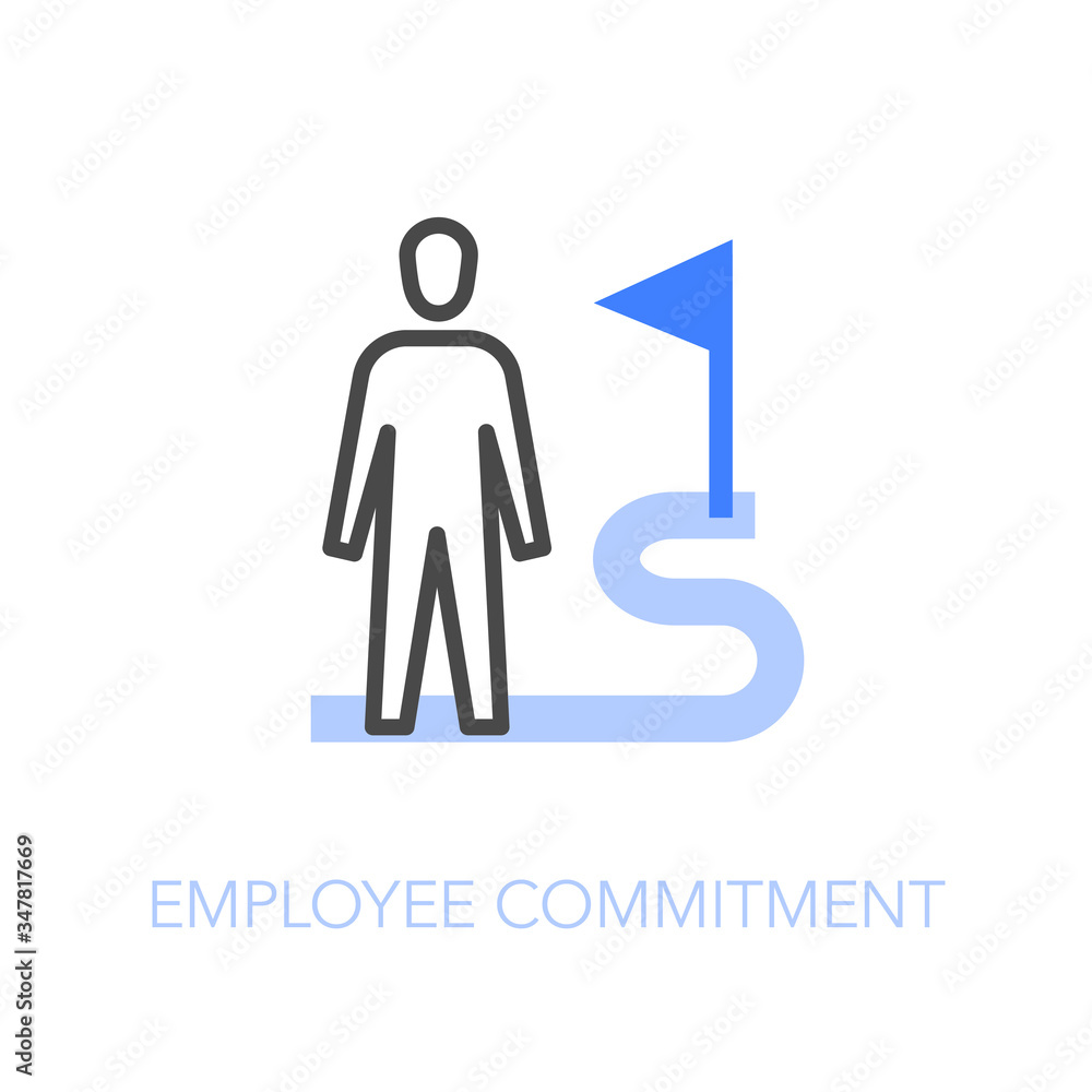 Aufkleber employee commitment symbol with a human figure connected to an organisation goal. easy to use for yo