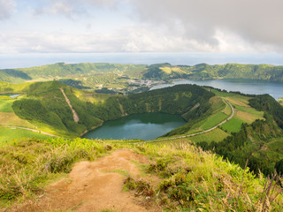 View of Sete Cidades from Miradouro da Grota do Inferno viewpoint, Sao Miguel Island, Azores, Portugal