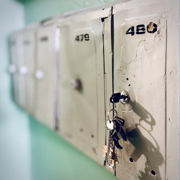 Mail old boxes in the porch. A close-up. Mobile photo.