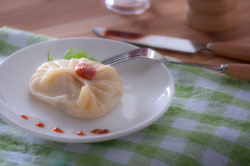  A delicious, diet dish. Steam dumplings. Korean dumplings.