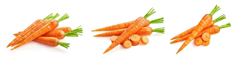 Carrot isolated on white. Fresh carrot. Carrot collection clipping path. Full depth of field