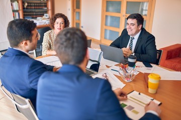 Business lawyers workers meeting at law firm office. Professional executive partners working on finance strategry at the workplace