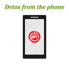 Fototapeta premium A digital detox. Detox from your phone. The Key Output Is Digital. Phone smartphone with exit button. Modern lifestyle. The millennial user. 