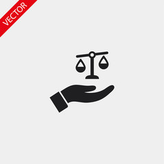 scales in his hand icon , lorem ipsum Flat design