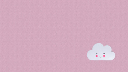 preciosa nube blanca en el lado derecho abajo con ojitos y mejillas rosadas en un fondo rosa claro