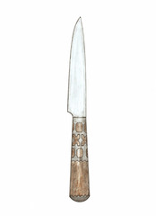 Handmade color pencil drawing of typical Slovak shepherd's knife