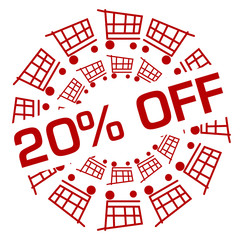 Twenty Percent Off Red Shopping Cart Circular Badge Style 