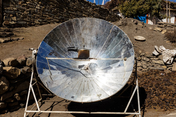 solar heater for cooking in the mountain villages of Nepal. Himalayas.