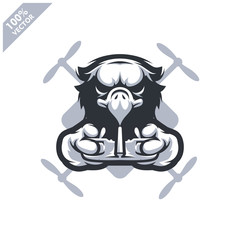 Eagle holding Drone controller. Mascot logo for drone racing team, drone club or store. Design element for company logo, label, apparel or other merchandise. Scalable and editable vector illustration.