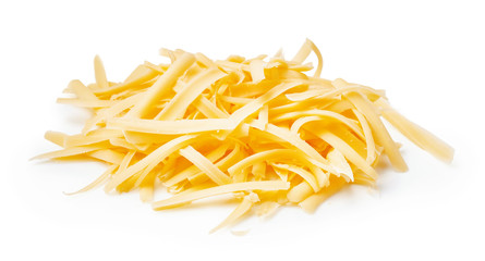 Grated cheese isolated on white background. Slices cheese.