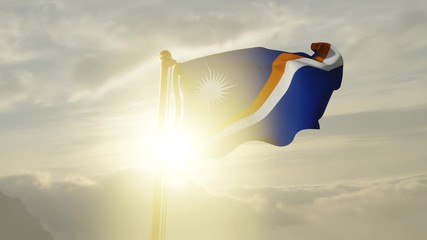 Flag of Marshall Islands Waving in the wind, Sky and Sun Background, Slow Motion, Realistic Animation, 4K UHD 60 FPS Slow-Motion