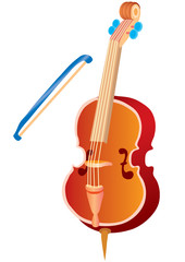 Fototapeta na wymiar violin and bow, isolated object on a white background, vector illustration,