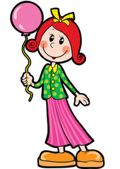 girl with a bow on her head and a balloon in her hands, isolated object on a white background, vector illustration,