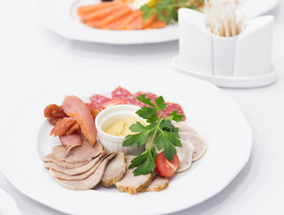 Meat and fish light cuts appetizer for wine