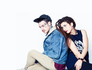 young pretty couple together, lifestyle people concept, boyfriend and girlfriend tattoo