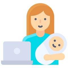 Parent and baby in front of laptop, work from home