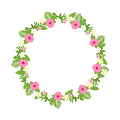 Tropical floral wreath frame vector isolated on white