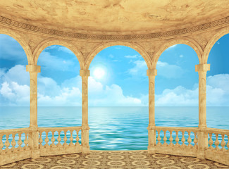 Sea view from the semicircular arched terrace 3d rendering