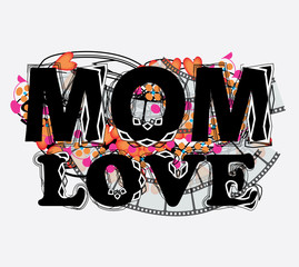mom love text illustration in decorative style.