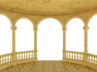 Semicircular arched terrace with a balustrade 3d rendering