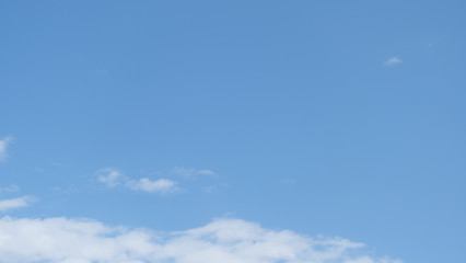 Clear blue sky and clouds.