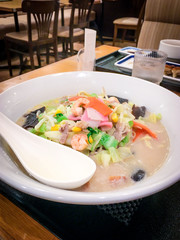 Image of delicious Nagasaki style Champon noodle in local restaurant.