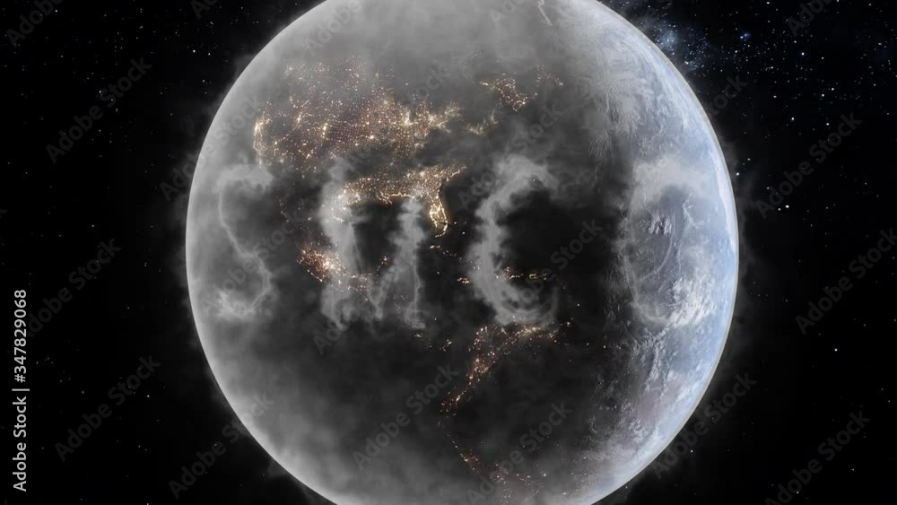 Sticker polluted earth concept with smog appearing in the clouds of pollution surrounding the planet with ma