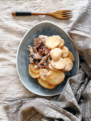 potato puree, pork cuff filet and cepes sauce