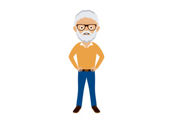 Stylish elderly man icon vector. Stylish senior gentleman vector. Happy and smiling elderly man vector. Happy old man icon. Modern elderly man with a beard and glasses vector. Cute elderly guy cartoon