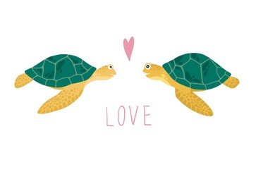Vector Illustration of two turtles falling in love