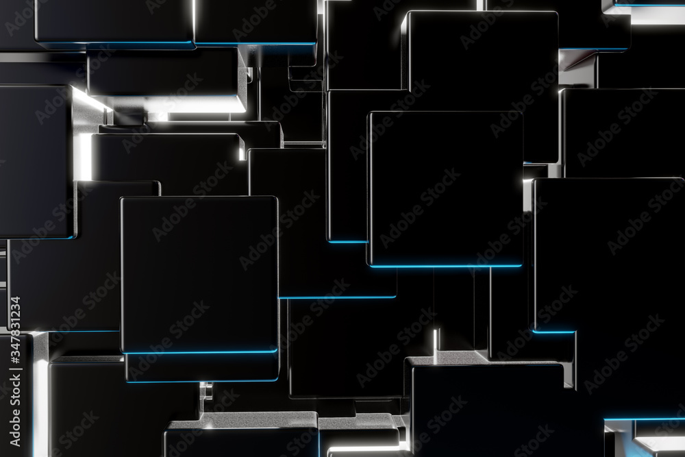 Fototapete Abstract Cube Particle Background construction block technology computer graphic background,3D illustration
