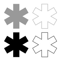 Obraz premium Medical symbol Emergency sign Star of life Service concept icon outline set black grey color vector illustration flat style image