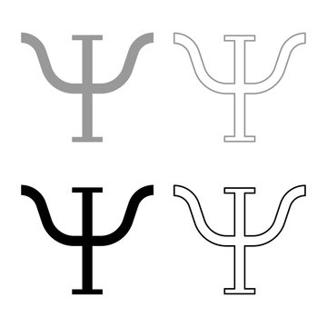 Psi greek symbol capital letter uppercase font icon outline set black grey color vector illustration flat style image