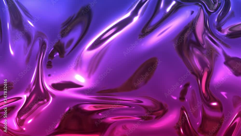 Poster animated metalic red blue gradient like fabric with folds in 4k. 3d render of wavy cloth surface tha