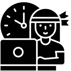 Woman working on laptop, work from home related