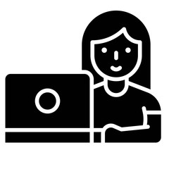 Woman working on laptop, work from home related