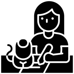 Woman writing on paper with cat, work from home