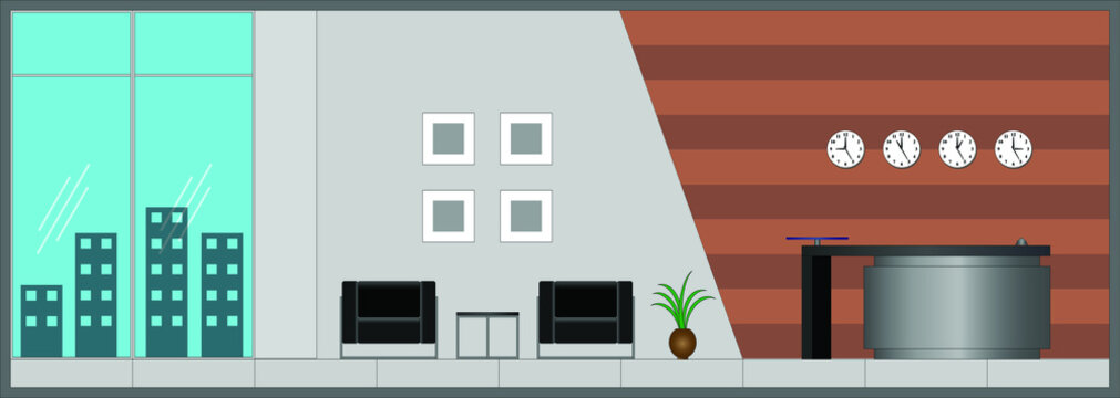 Office lobby vector color illustration