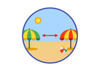 Safety distances between beach umbrellas in tourist resorts and hotels to allow safe summer vacations during the coronavirus pandemic