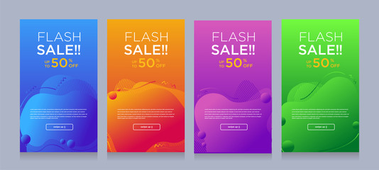 Modern colorful advertising poster for flash sale banners with dynamic shape. Sale banner template design, Flash sale special offer set.