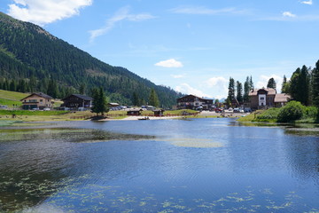 lake at the lavaze pass. Lavaze Pass in South Tyrol, Bolzano Province: is one of the most fascinating landscapes of Val di Fiemme. Trentino Alto Adige. Dolomiti, northern Italy.