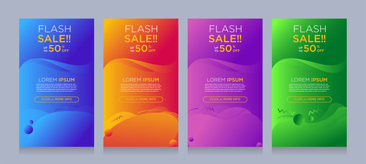 Modern colorful advertising poster for flash sale banners with dynamic shape. Sale banner template design, Flash sale special offer set.